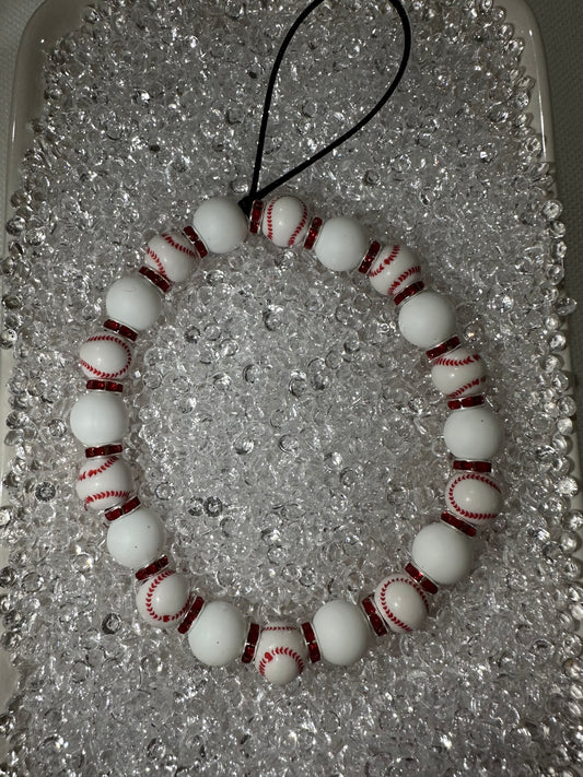 Baseball Phone Wristlet- White & Baseball- Red Rhinestones