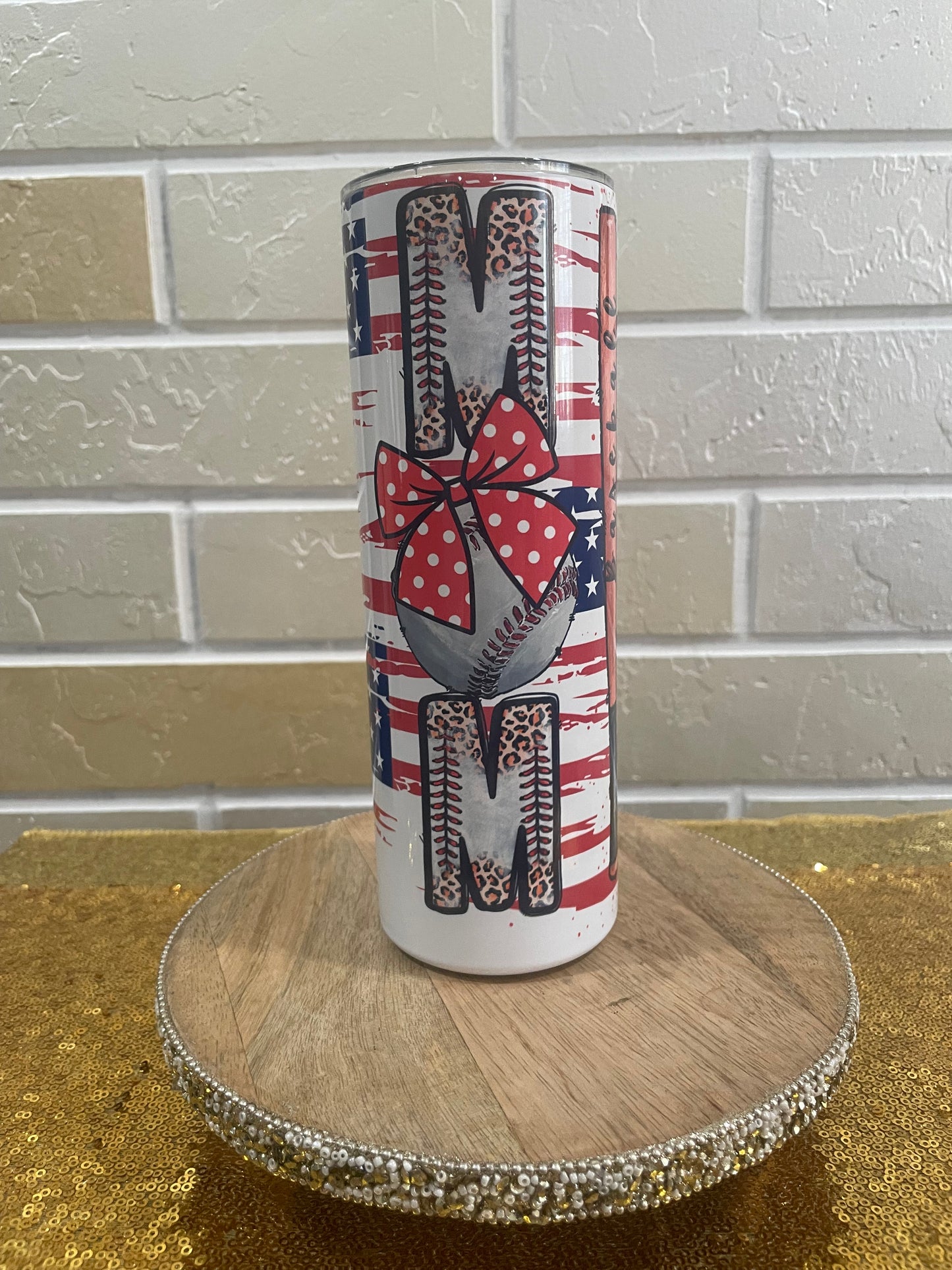 Baseball Mom- Flag- Bat- Stitching